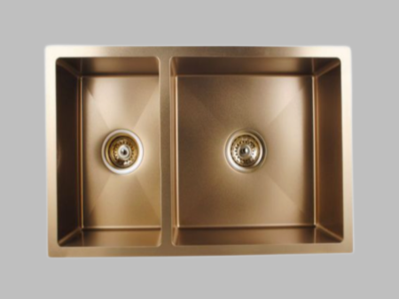 SINK |  1.2mm 710x450x205mm Brushed Yellow Gold Handmade Round Corners Double Bowls Top Under Flush Mount Kitchen Sink Online now