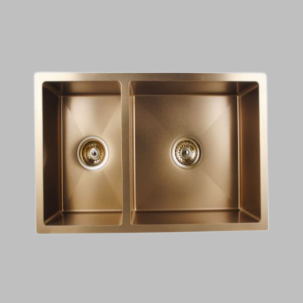 SINK |  1.2mm 710x450x205mm Brushed Yellow Gold Handmade Round Corners Double Bowls Top Under Flush Mount Kitchen Sink Online now