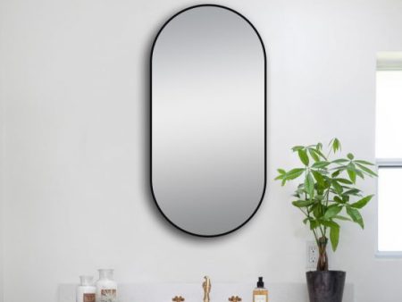 MIRROR | Oval Aluminium Framed Non-Luminous Wall Mirror 500x1000mm Black\Gold on Sale